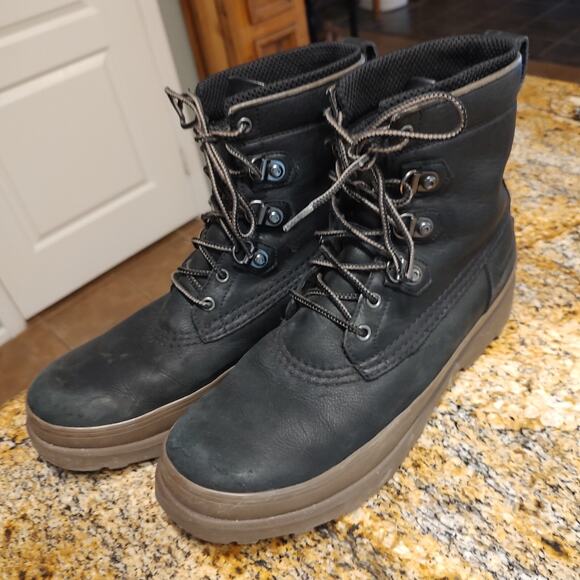 Sorel Caribou Street Waterproof Boots Black Brown Leather Lace Up Men's Sz 12 - Picture 1 of 14